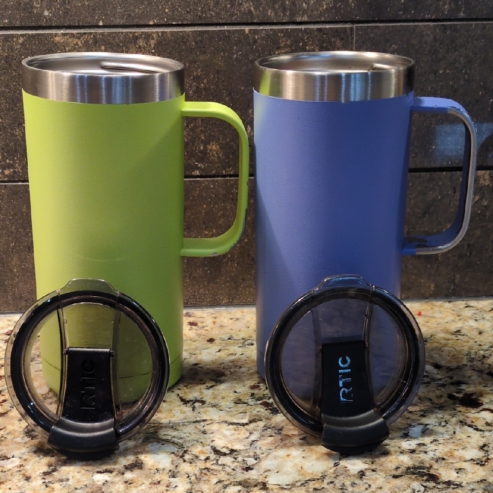 RTIC Green and Blue Travel Mugs with Lids